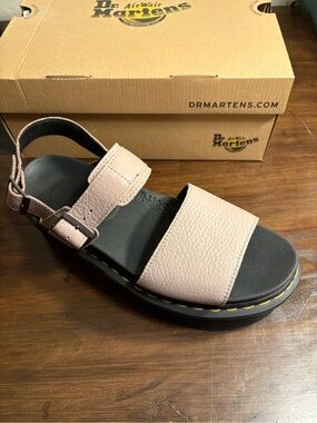 Dr. Martens Vintage Taupe Voss Quad Platform Sandal with Black Sole